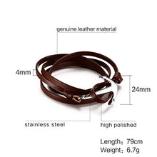 Carica l&#39;immagine nel visualizzatore di Gallery, Vnox Bracciale unisex in acciaio inossidabile e pelle marrone, con àncora, a... - Ilgrandebazar