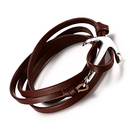 Vnox Bracciale unisex in acciaio inossidabile e pelle marrone, con àncora, a... - Ilgrandebazar