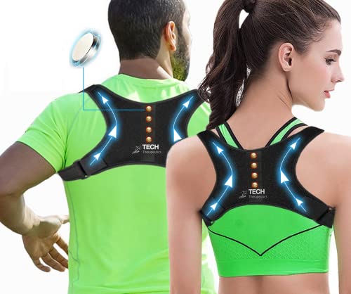 TECH THERAPEUTICS Correttore Posturale Spalle Schiena Dritta - Postura Schiena Uomo e Donna - Raddrizza Spalle Fascia Posturale per Mal Di Schiena, Collo, Spalle e Cervicale - Taglia S-M