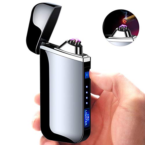 Accendino Elettrico Achort Accendino Arco Elettronico Ricaricabile Tramite USB, Accendino Antivento Accendino Al Plasma Con Indicatore Della Batteria Per Sigaretta, Cucina, Campeggio, Candela (Nero