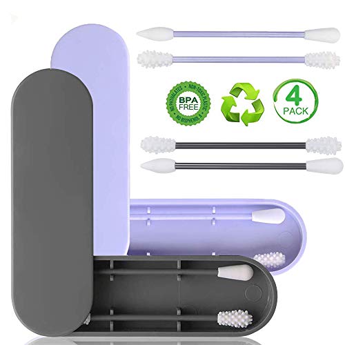 Cotton Fioc Riutilizzabile, 4 PCS Tampone Cotone Pulizia, Bastoncini Nero Blu