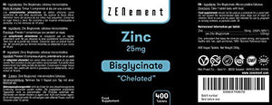 Zinco 25 mg (Bisglicinato), 400 Compresse | Antiossidante, mantiene forte il...
