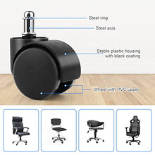 Carica l&#39;immagine nel visualizzatore di Gallery, 5 Pezzi Ruote Sedia Ufficio,Rotelle per sedie Design a Doppia Ruota,Ruote Ricambio Sedia Ufficio,Facile installazione senza attrezzi,per Sedie da Gioco,pavimenti duri fino,Scivolata Super Fluida
