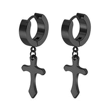 Carica l&#39;immagine nel visualizzatore di Gallery, Orecchini da Uomo Donna in Acciaio Inossidabile a Cerchio Nero Huggie Negro-6