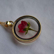 Carica l&#39;immagine nel visualizzatore di Gallery, Rosso Rosa Vero Fiori Trasparente Bicchiere Pendente Catena Placcato Oro 18k... - Ilgrandebazar
