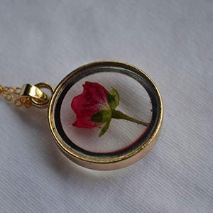 Rosso Rosa Vero Fiori Trasparente Bicchiere Pendente Catena Placcato Oro 18k... - Ilgrandebazar