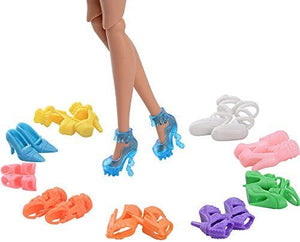 ASIV 10 pz Abiti da Matrimonio alla Moda Fatti a Mano Abito per Party, con 10 Paia di Scarpe Bambola, per Della Ragazza Compleanno Regalo Natale (Scarpe Stile a Caso)