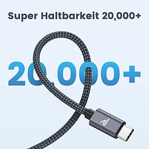 RAMPOW Cavo USB Type-C [USB 3.0, 1M], Cavo USB C Ricarica Rapida 3A QC 3.0, Cavo USB C Compatibile per Samsung S22/S21/S20/S10, iPhone 15/15 Pro, Huawei, Xiaomi, OnePlus - Grigio Siderale