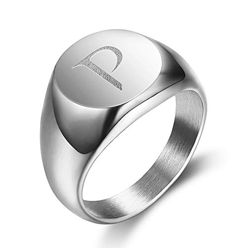 BOBIJOO JEWELRY - Anello Uomo Iniziale Inciso sulla Scelta di P - Acciaio 316 - Ilgrandebazar