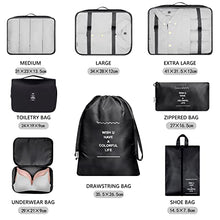 Carica l'immagine nel visualizzatore di Gallery, MURISE 8 Pezzi Packing Cubes, Organizer Valigia, Organizzatore per Valigia per Vacanze e Viaggi, Organizer Valigie Set, Viaggio Accessori Utili - Nero