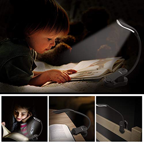 Luce lettura libro notturna, TechRise lampada con pinza 4 grande LED e –