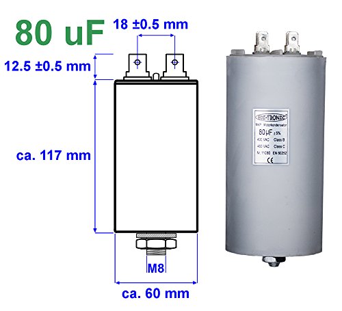 EDI-TRONIC condensatore di avviamento per motore, 80µF connettore piatto