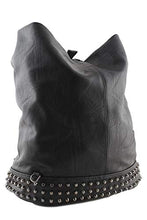 Carica l&#39;immagine nel visualizzatore di Gallery, Zaino Donna con Borchie in Pelle pu a Sacco Nero, Zainetto Borchiato per Nero