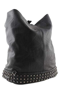 Zaino Donna con Borchie in Pelle pu a Sacco Nero, Zainetto Borchiato per Nero