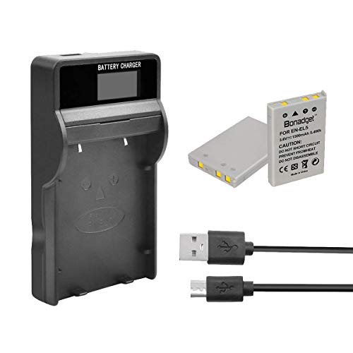 Bonadget EN-EL5 EN EL5 ENEL5 - Caricabatterie da 2 batterie ricaricabili...