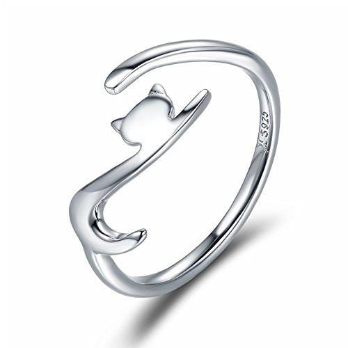 Anello in argento sterling 925 di Qings, Regolabile Aperto Gatto Stile... - Ilgrandebazar