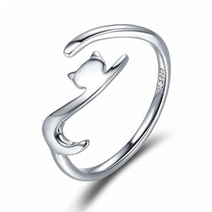 Anello in argento sterling 925 di Qings, Regolabile Aperto Gatto Stile... - Ilgrandebazar