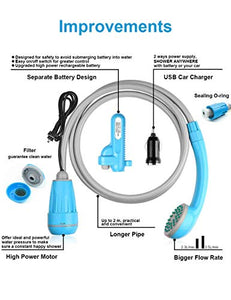 Doccia Portatile Da Campeggio Con Pompa Ricaricabile, IPX7, Doppia Modalità Di Flusso, Per Lavare Auto, Animali Domestici E Fai Da Te - 4