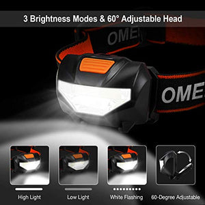 Luce Frontale LED, OMERIL Torcia Impermeabile con 3 Modalità di...
