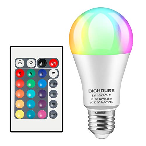 Lampadine Colorate LED E27, RGBW 16 scelte di colore, 10W, 800LM, 1 pezzi