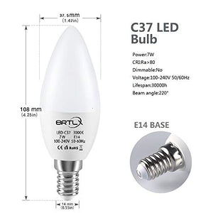 BRTLX Lampadina LED E14 a Candela, 7W equivalenti a 7W, Bianca Calda(3000k) - Ilgrandebazar