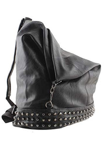 Zaino Donna con Borchie in Pelle pu a Sacco Nero, Zainetto Borchiato per Nero