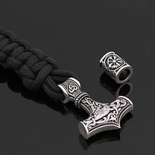 Carica l&#39;immagine nel visualizzatore di Gallery, Black Paracord con martello di Thor Rune nodo amuleto Mjolnir esterna in... - Ilgrandebazar