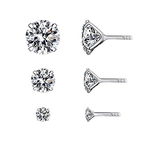 YOURDORA Set 3 Paia Orecchini A Perno In Argento 925 Con Cristallo Austria - 3mm, 5mm, 7mm - Regalo In Scatola