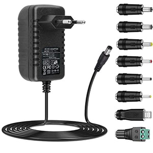 Alimentatore AC 12V 2A Alimentatore AC220V da 230V a DC12V con 8 adattatori per spina Caricabatteria DC12V 500mA 1000mA 1500mA 2000mA Adattatore AC-DC (DC12V-2A)