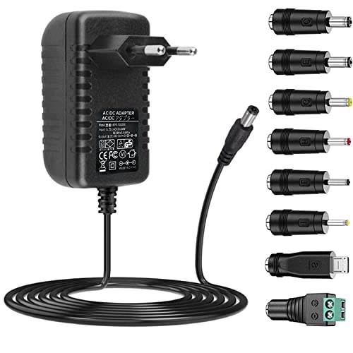 Alimentatore AC 12V 2A Alimentatore AC220V da 230V a DC12V con 8 adattatori per spina Caricabatteria DC12V 500mA 1000mA 1500mA 2000mA Adattatore AC-DC (DC12V-2A)
