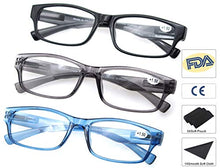 Carica l&#39;immagine nel visualizzatore di Gallery, MODFANS Confezione da 3 Occhiali Lettura 2.5 +2.50, Nero-grigio-blu - Ilgrandebazar