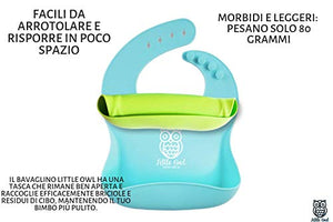 ❤️ Little Owl Bavaglini Silicone Impermeabili con Tasca Celeste/Verde