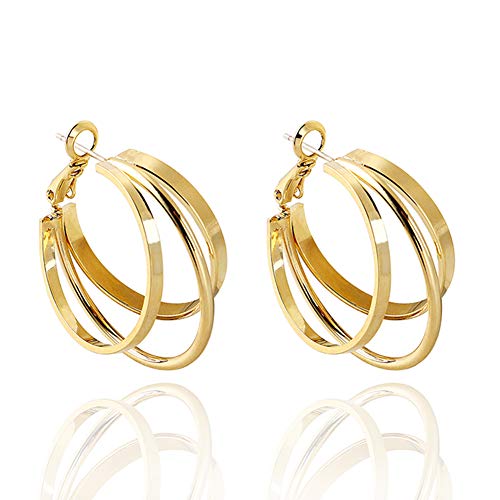 Orecchini a cerchio in argento Sterling 925 a forma di Tre Cerchi Dorati.