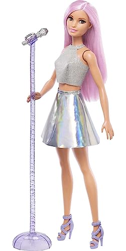 Barbie Carriere Pop Star con Microfono, Bambola Capelli Rosa e Abiti Argento, Giocattolo per bambini 3+ Anni, FXN98