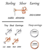 Carica l&#39;immagine nel visualizzatore di Gallery, Milacolato 6 Paia di Qrecchini in Argento Sterling Piccolo 2mm per le Donne... - Ilgrandebazar