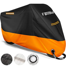 Carica l&#39;immagine nel visualizzatore di Gallery, Favoto Telo Coprimoto 210D Teli per Moto Scooter Impermeabile Resistente ad Acqua/Polvere/Pioggia/Vento/Foglie, Copertura Motociclo, 295x105x125cm (Nero Arancione)