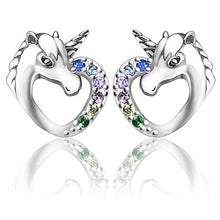 Carica l&#39;immagine nel visualizzatore di Gallery, Orecchini unicorno con zirconi cubici S925 argento sterling ipoallergenico...