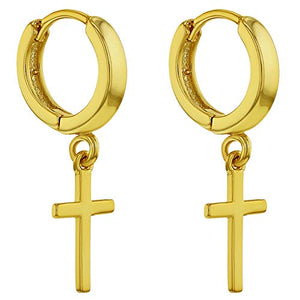 Orecchini a cerchio con ciondolo a forma di croce religiosa, in ottone...
