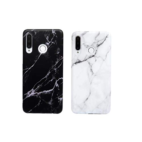 2x Cover per Huawei P30 Lite, Marmo TPU Gel Case Nero Bianco/ Grigio Bianco - Ilgrandebazar