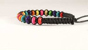 Braccialetto intrecciato Nero con perline di legno colorate, ideale per... - Ilgrandebazar