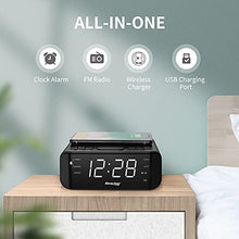 Carica l'immagine nel visualizzatore di Gallery, Reacher Radiosveglia digitale con Ricarica Senza fili-porta USB,Grande Display LED Regolabile,Timer per il sonno,2 suoni di Sveglia,Volume Regolabile,12/24H,Orologio FM moderno per camere da letto