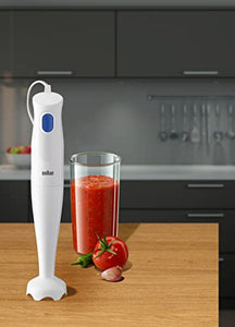 Braun Frullatore a Immersione MQ10.001PWH + Bicchiere graduato 600ml, Minipimer Leggero, Sistema EasyTwist per cambiare facilmente accessorio, Tecnologia Splash Control niente schizzi