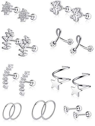 16G Acciaio Inossidabile Orecchini Trago di Cartilagine Stud Colore Set 4 - Ilgrandebazar