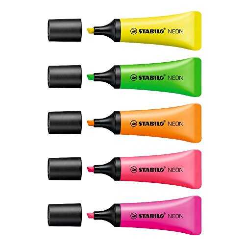 Evidenziatore - STABILO NEON - Retina da 5 Giallo/Arancio/Rosa/Verde/Magenta - Ilgrandebazar