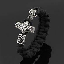 Carica l&#39;immagine nel visualizzatore di Gallery, Black Paracord con martello di Thor Rune nodo amuleto Mjolnir esterna in... - Ilgrandebazar
