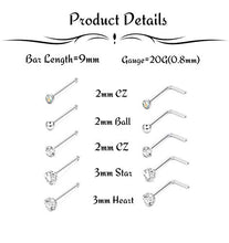 Carica l&#39;immagine nel visualizzatore di Gallery, Milacolato 20G Naso Stud Set I Forma Cartilagine Tragus Piercing CZ Acciaio... - Ilgrandebazar