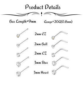 Milacolato 20G Naso Stud Set I Forma Cartilagine Tragus Piercing CZ Acciaio... - Ilgrandebazar