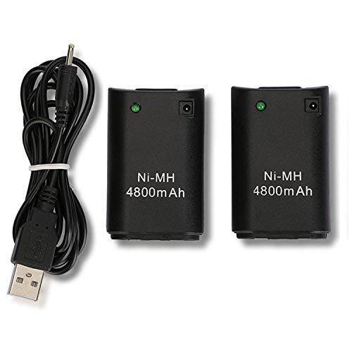 Xbox 360 Batteria, OSAN 2 Pz 4800mAh Batteria Ricaricabile + Cavo USB nero
