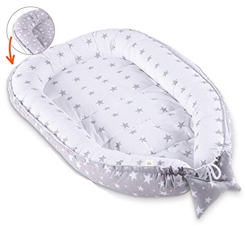 riduttore lettino neonato antisoffoco - 90 x 50 cm, Bianco Grigio Con Stelle