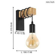 Carica l&#39;immagine nel visualizzatore di Gallery, EGLO 32917 - Applique da parete in metallo, Nero/Legno [Classe di efficienza... - Ilgrandebazar